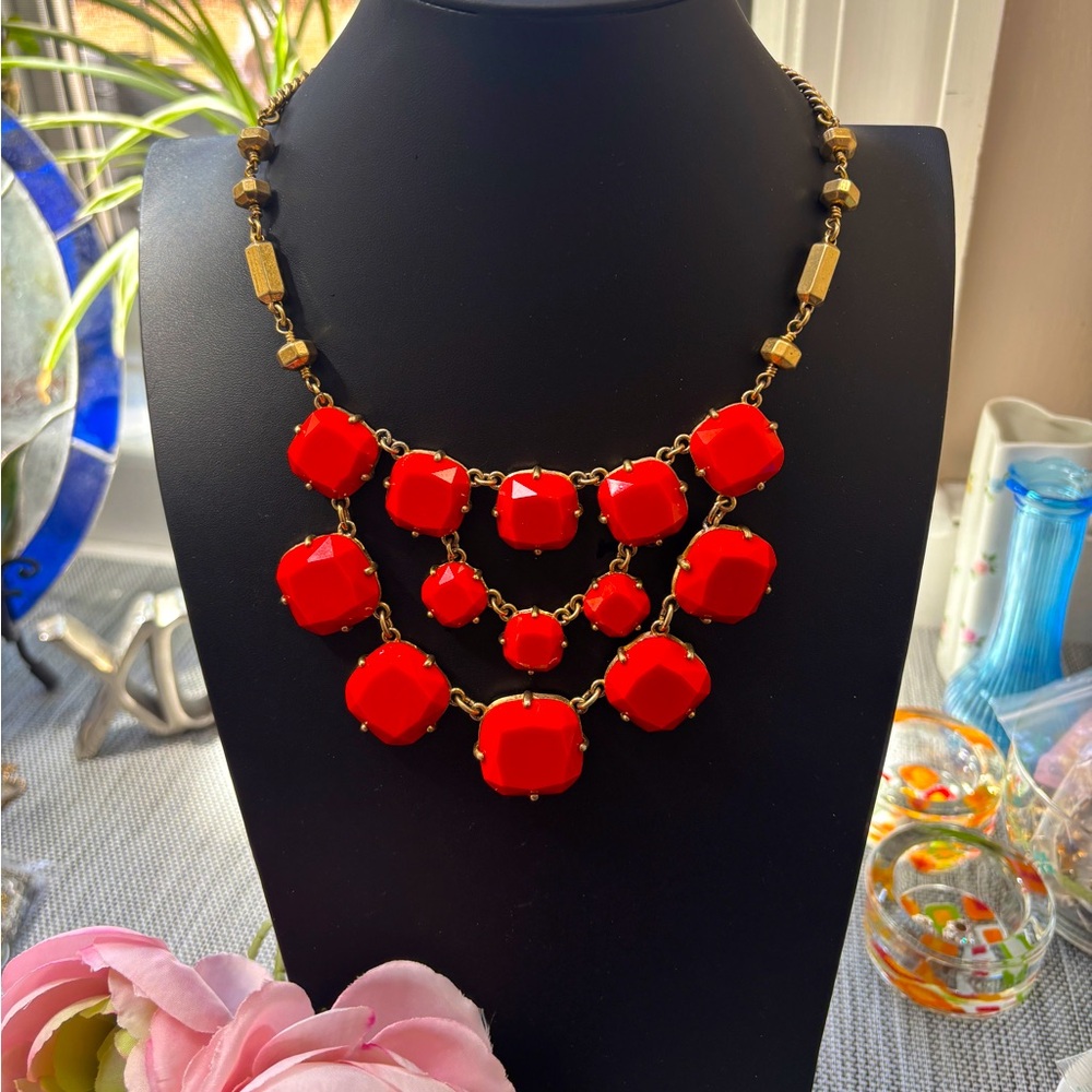 Stella & Dot Chunky Red and Gold Necklace